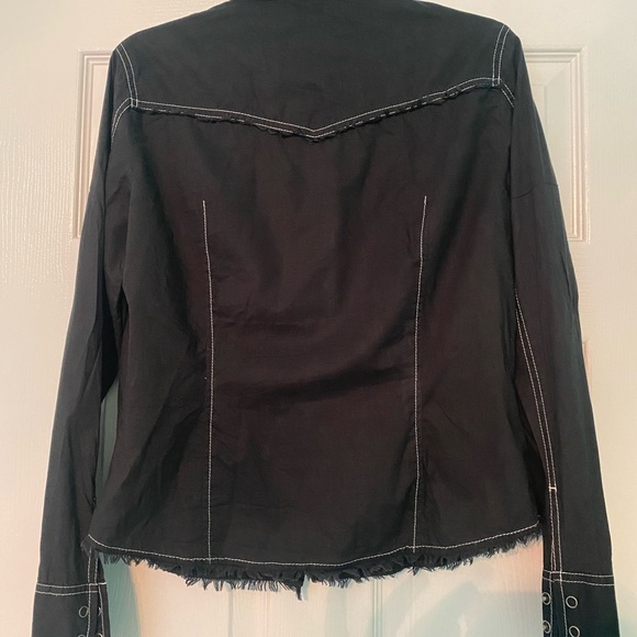 Express western style black long sleeve button up white embroidery fringe size L - Picture 4 of 8